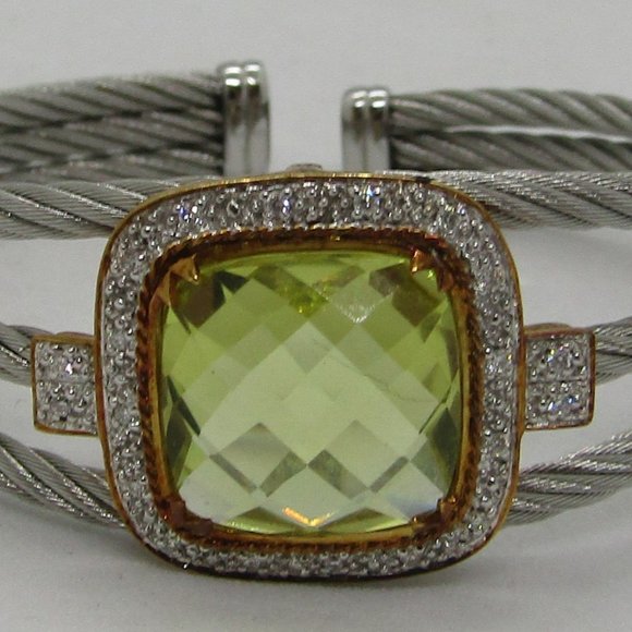 Charriol 18KT Yellow Gold Stainless Cable Lemon Quartz and Diamond Bracelet - Picture 1 of 9